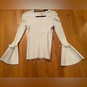 Michael Kors White V-Neck Sweater with Bell Sleeves